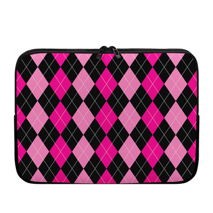 Black And Deep Pink Argyle Pattern Print Laptop Sleeve