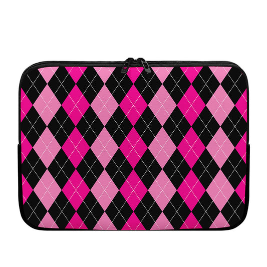 Black And Deep Pink Argyle Pattern Print Laptop Sleeve