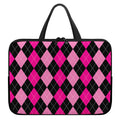 Black And Deep Pink Argyle Pattern Print Laptop Sleeve With Handle