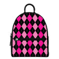 Black And Deep Pink Argyle Pattern Print Leather Backpack