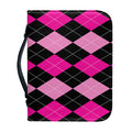 Black And Deep Pink Argyle Pattern Print Leather Bible Cover