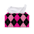 Black And Deep Pink Argyle Pattern Print Leather Tissue Box Cover