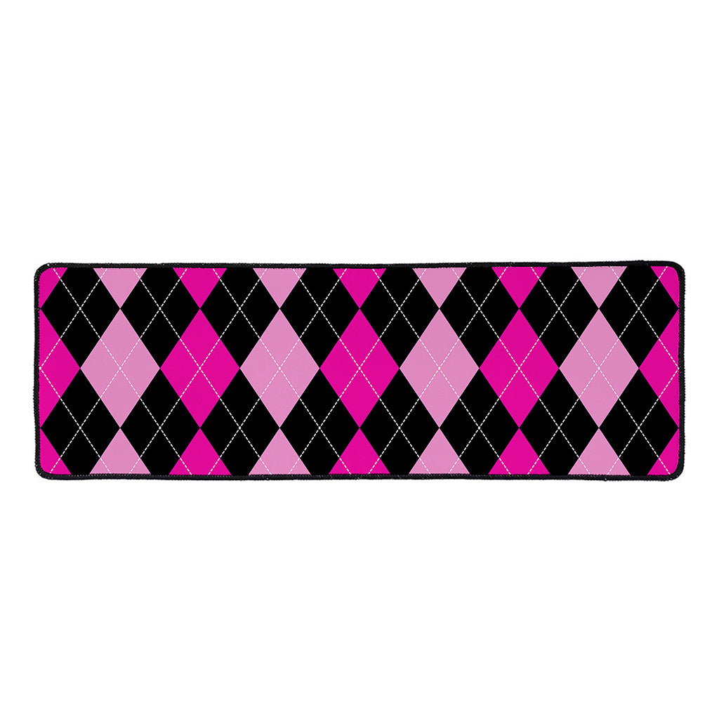 Black And Deep Pink Argyle Pattern Print Long Kitchen Mat