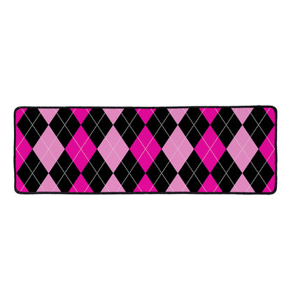 Black And Deep Pink Argyle Pattern Print Long Kitchen Mat