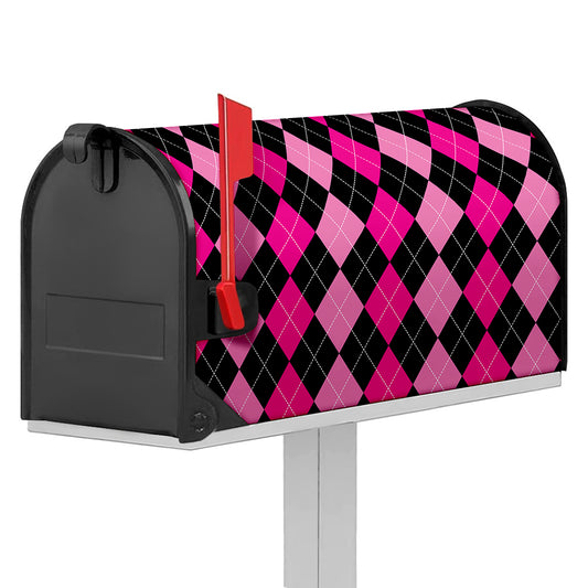Black And Deep Pink Argyle Pattern Print Mailbox Cover