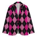 Black And Deep Pink Argyle Pattern Print Men's Blazer