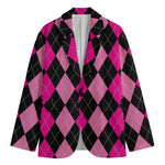Black And Deep Pink Argyle Pattern Print Men's Blazer