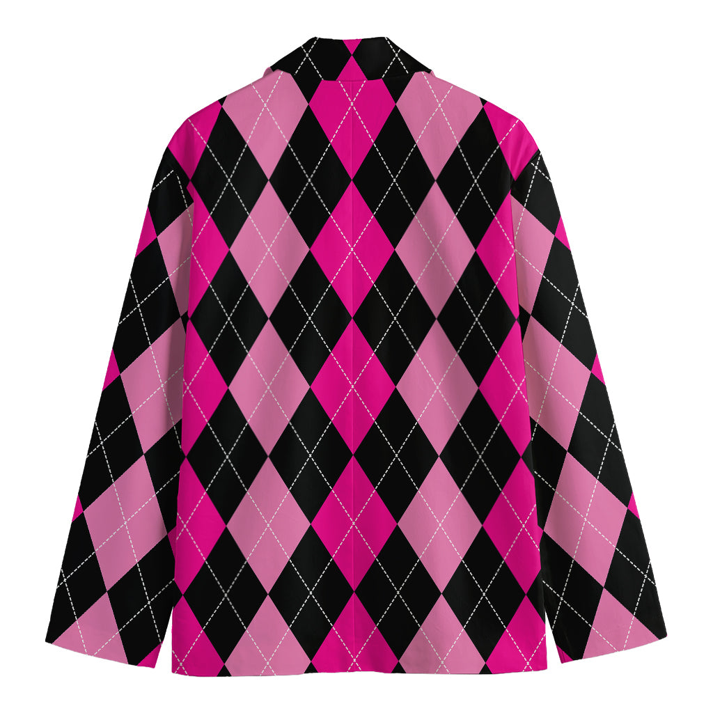 Black And Deep Pink Argyle Pattern Print Men's Blazer