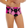 Black And Deep Pink Argyle Pattern Print Men's Briefs