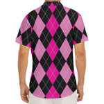 Black And Deep Pink Argyle Pattern Print Men's Deep V-Neck Shirt
