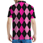 Black And Deep Pink Argyle Pattern Print Men's Polo Shirt