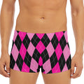 Black And Deep Pink Argyle Pattern Print Men's Short Boxer Briefs