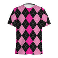 Black And Deep Pink Argyle Pattern Print Men's Athletic T-Shirt