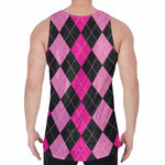 Black And Deep Pink Argyle Pattern Print Men's Velvet Tank Top