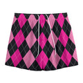 Black And Deep Pink Argyle Pattern Print Mesh Shorts