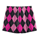 Black And Deep Pink Argyle Pattern Print Mesh Shorts