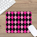Black And Deep Pink Argyle Pattern Print Mouse Pad