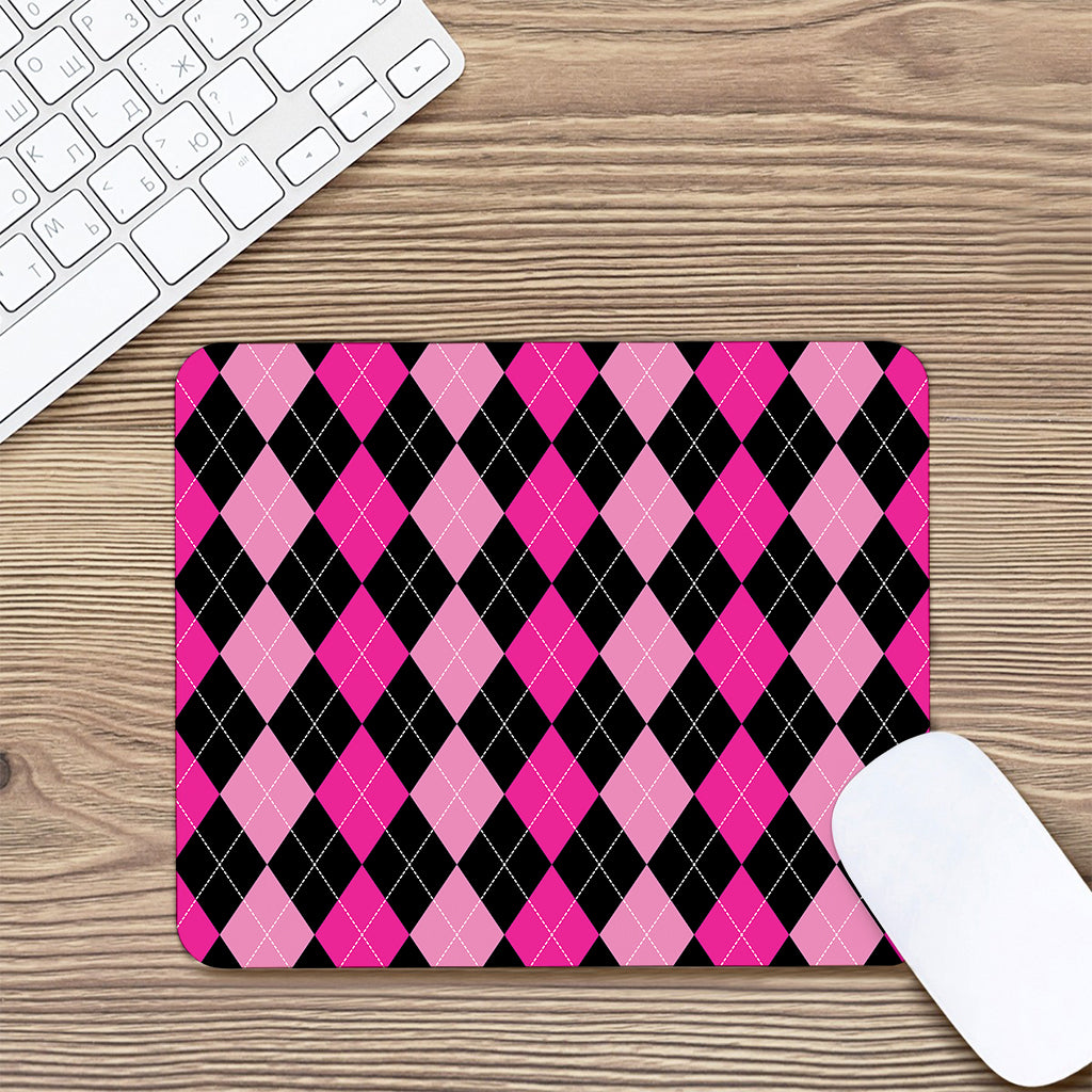 Black And Deep Pink Argyle Pattern Print Mouse Pad