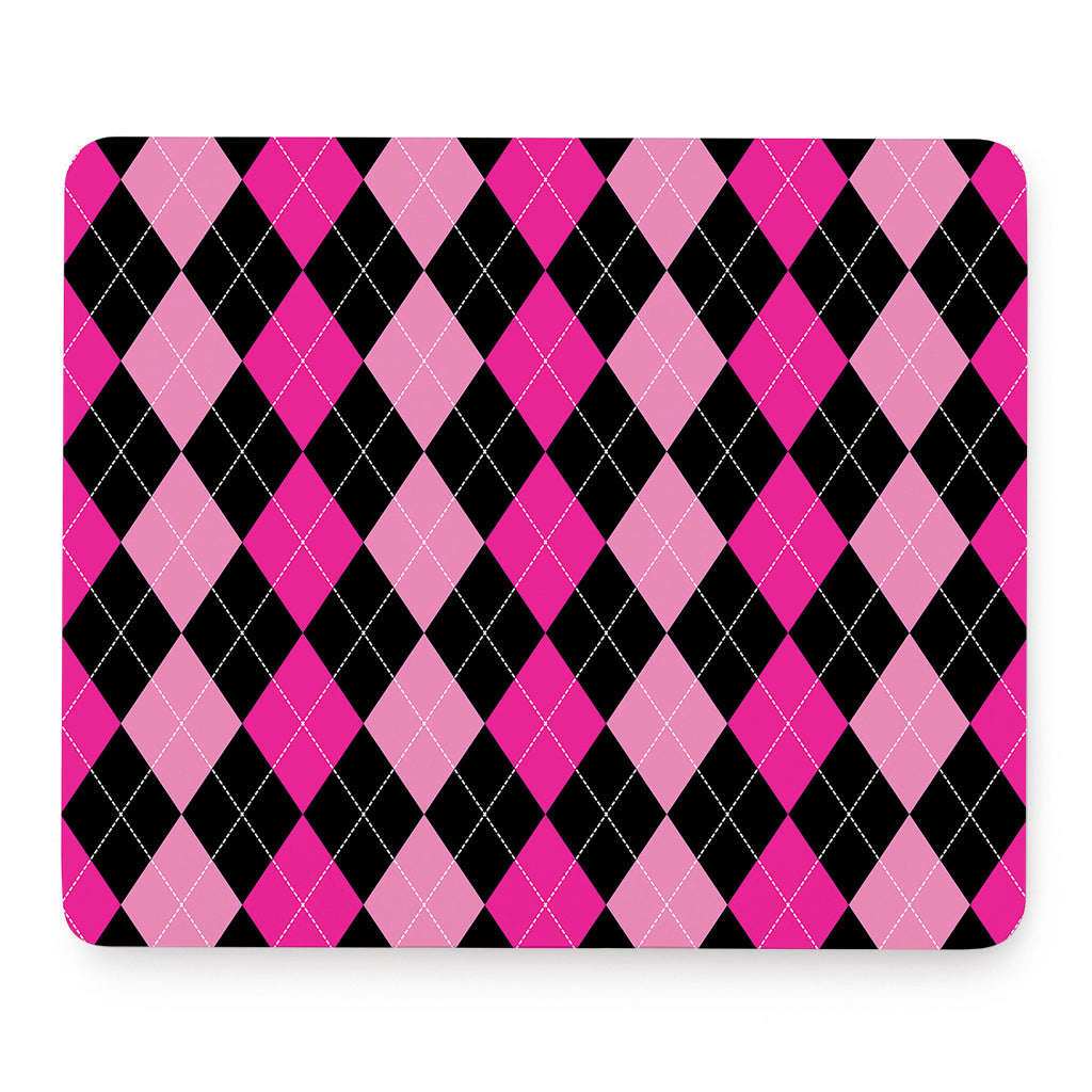 Black And Deep Pink Argyle Pattern Print Mouse Pad