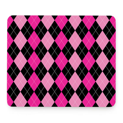 Black And Deep Pink Argyle Pattern Print Mouse Pad