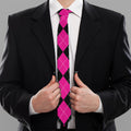 Black And Deep Pink Argyle Pattern Print Necktie