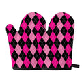 Black And Deep Pink Argyle Pattern Print Oven Mitts