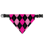 Black And Deep Pink Argyle Pattern Print Over The Collar Dog Bandana