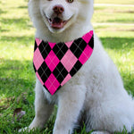 Black And Deep Pink Argyle Pattern Print Over The Collar Dog Bandana