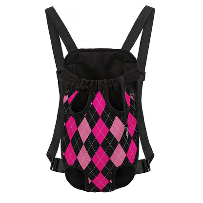 Black And Deep Pink Argyle Pattern Print Pet Carrier Backpack