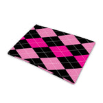 Black And Deep Pink Argyle Pattern Print Pet Cooling Mat Cover