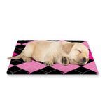 Black And Deep Pink Argyle Pattern Print Pet Cooling Mat Cover