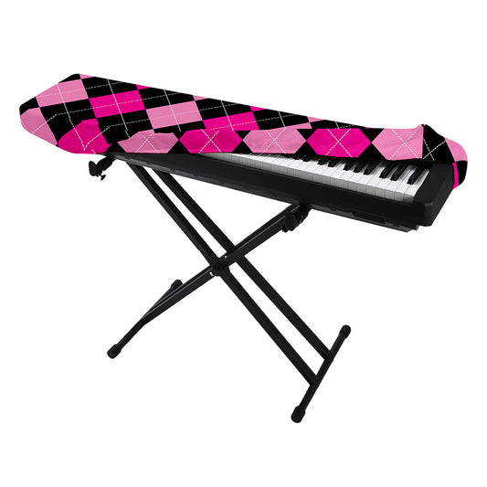 Black And Deep Pink Argyle Pattern Print Piano Keyboard Cover