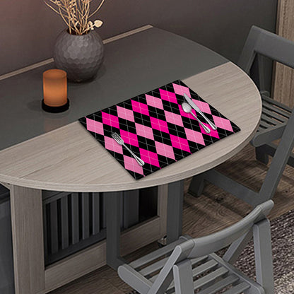 Black And Deep Pink Argyle Pattern Print Placemat