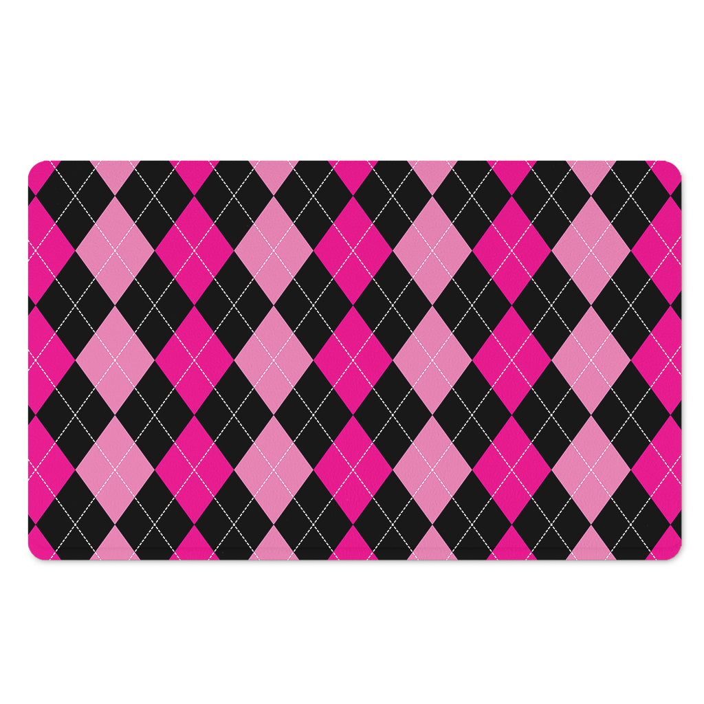 Black And Deep Pink Argyle Pattern Print Polyester Doormat