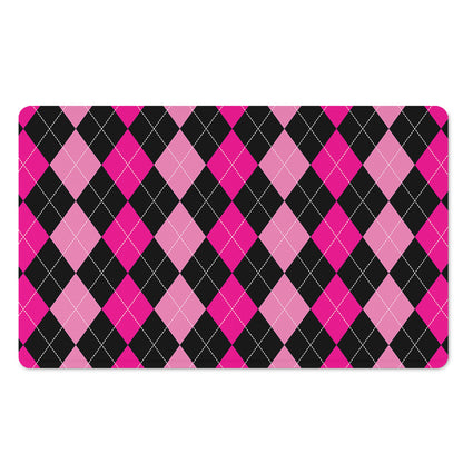 Black And Deep Pink Argyle Pattern Print Polyester Doormat
