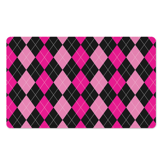 Black And Deep Pink Argyle Pattern Print Polyester Doormat