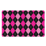 Black And Deep Pink Argyle Pattern Print Polyester Doormat