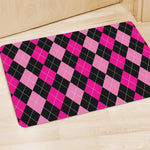 Black And Deep Pink Argyle Pattern Print Polyester Doormat