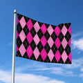 Black And Deep Pink Argyle Pattern Print Polyester Flag
