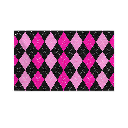 Black And Deep Pink Argyle Pattern Print Polyester Flag
