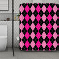 Black And Deep Pink Argyle Pattern Print Polyester Shower Curtain