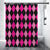 Black And Deep Pink Argyle Pattern Print Premium Shower Curtain