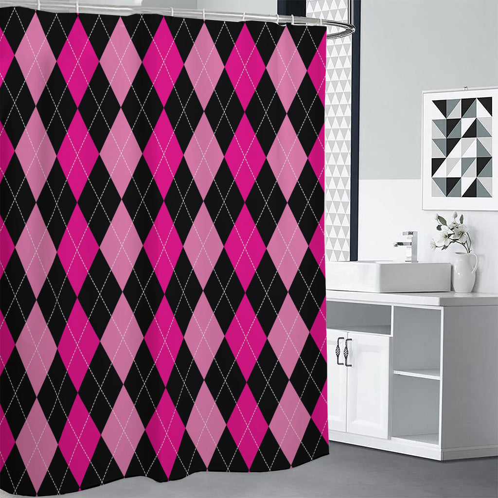 Black And Deep Pink Argyle Pattern Print Premium Shower Curtain