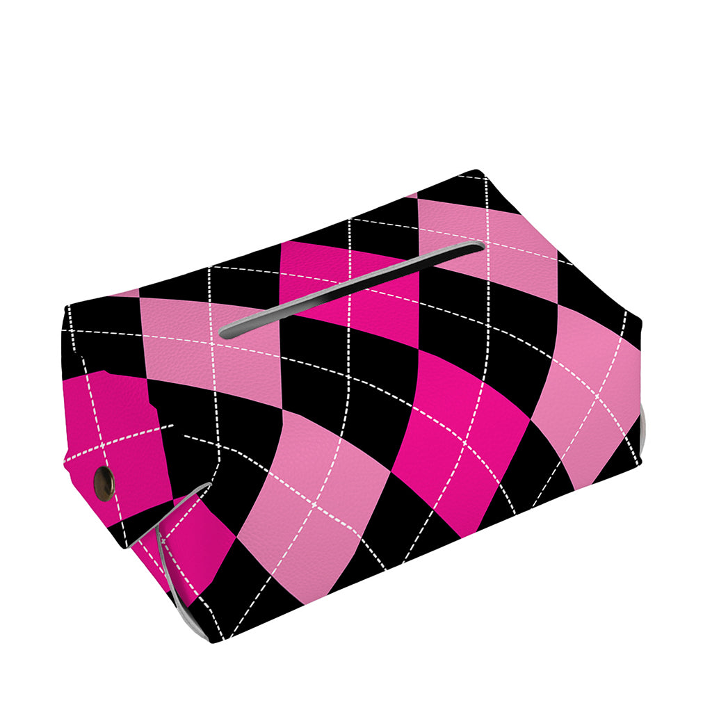 Black And Deep Pink Argyle Pattern Print Rectangle Tissue Box Cover