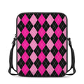 Black And Deep Pink Argyle Pattern Print Rectangular Crossbody Bag
