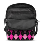 Black And Deep Pink Argyle Pattern Print Rectangular Crossbody Bag