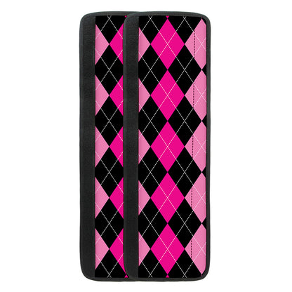 Black And Deep Pink Argyle Pattern Print Refrigerator Handle Covers