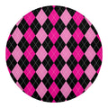 Black And Deep Pink Argyle Pattern Print Round Blanket