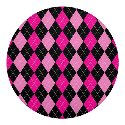 Black And Deep Pink Argyle Pattern Print Round Blanket