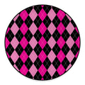 Black And Deep Pink Argyle Pattern Print Round Floor Mat